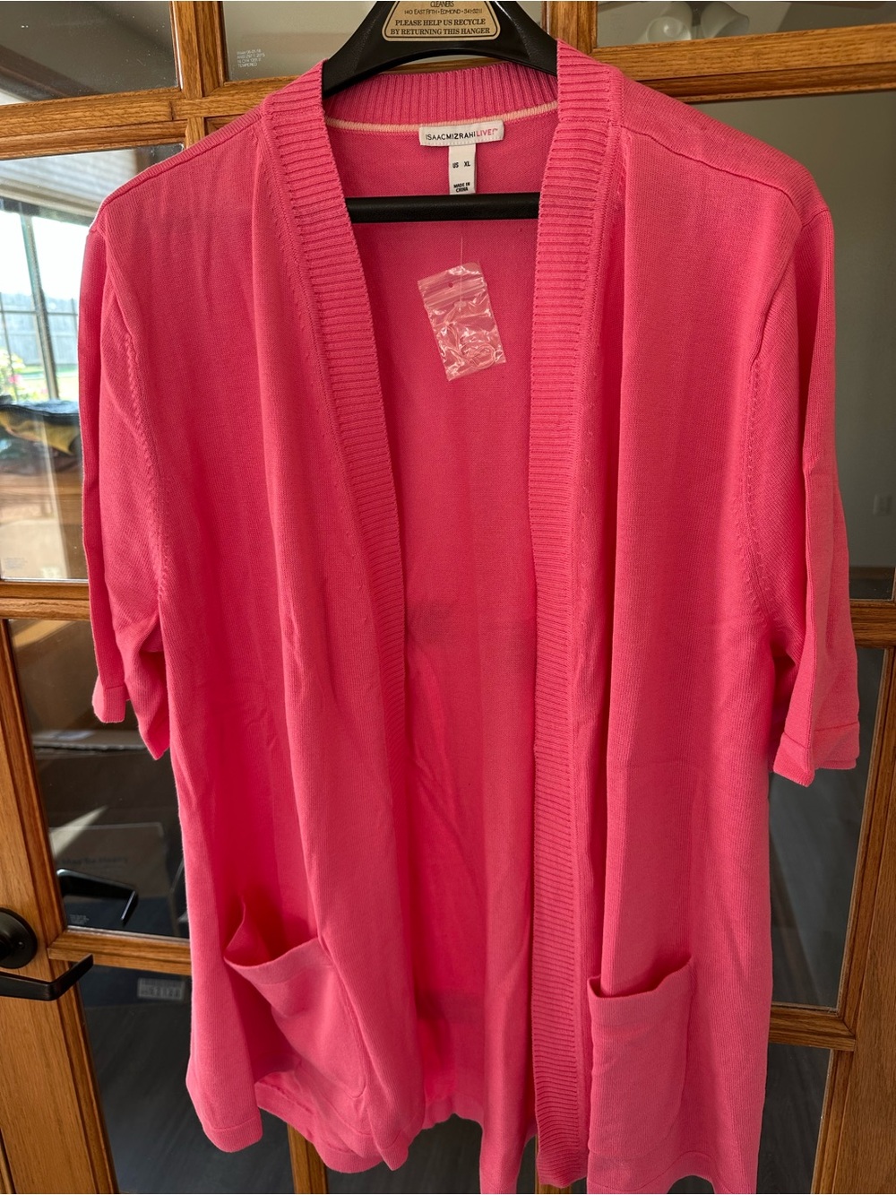 Isaac Mizrahi Hot Pink Open-Front Short-Sleeve Cardigan